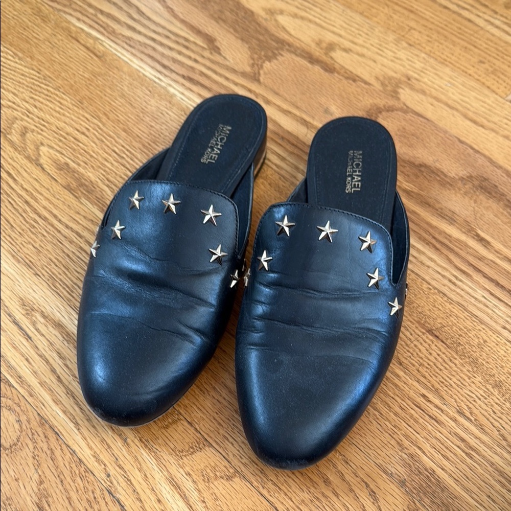Michael Kors Black Mules with Gold Star Accents